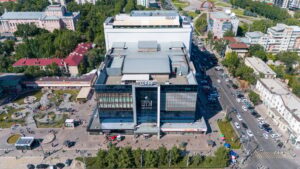 Aerial view of Bishkek TsUM Department Store and surrounding area